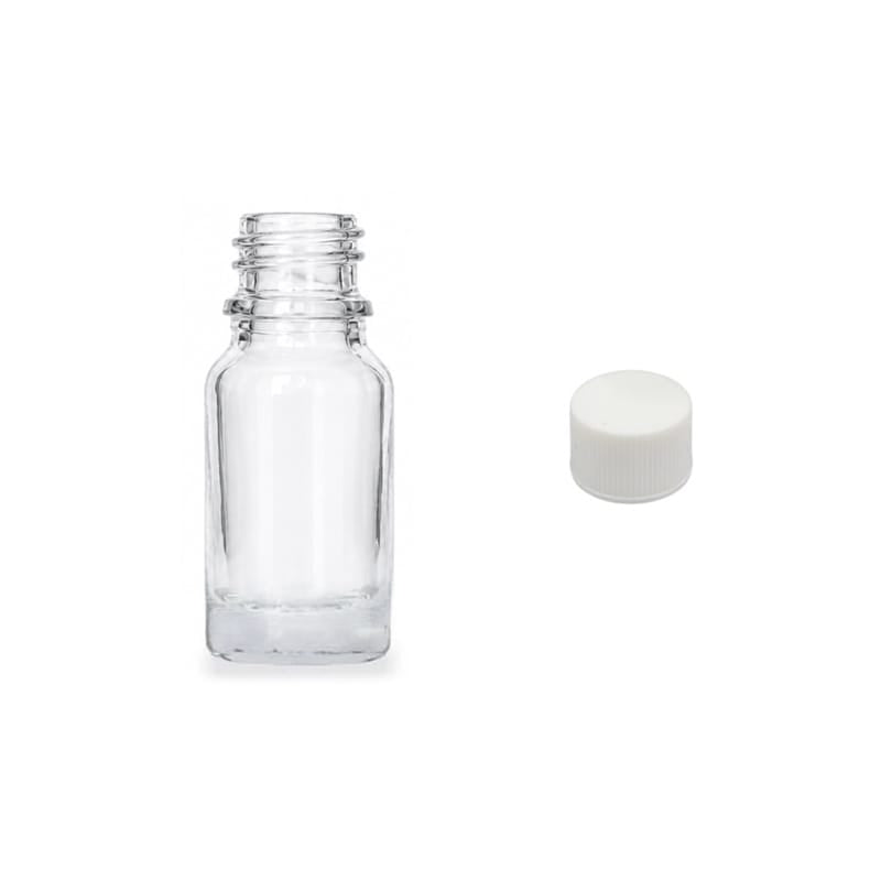 10ml Clear Glass Dropper Bottle with White PP Wadded Cap DIN 18mm