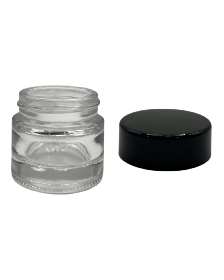 10ml Clear Glass Jar With Black ABS Lid - Pack of 15