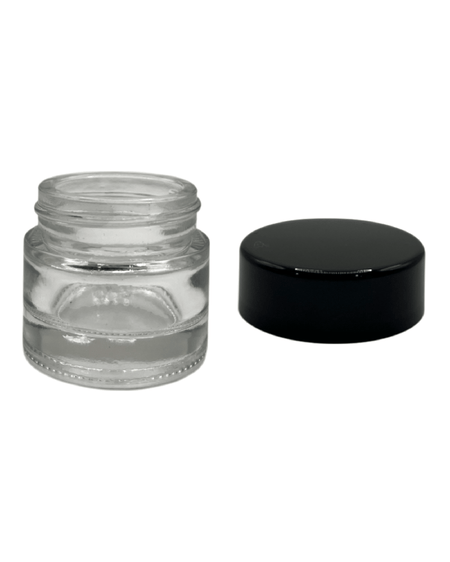 10ml Clear Glass Jar With Black ABS Lid - Pack of 15