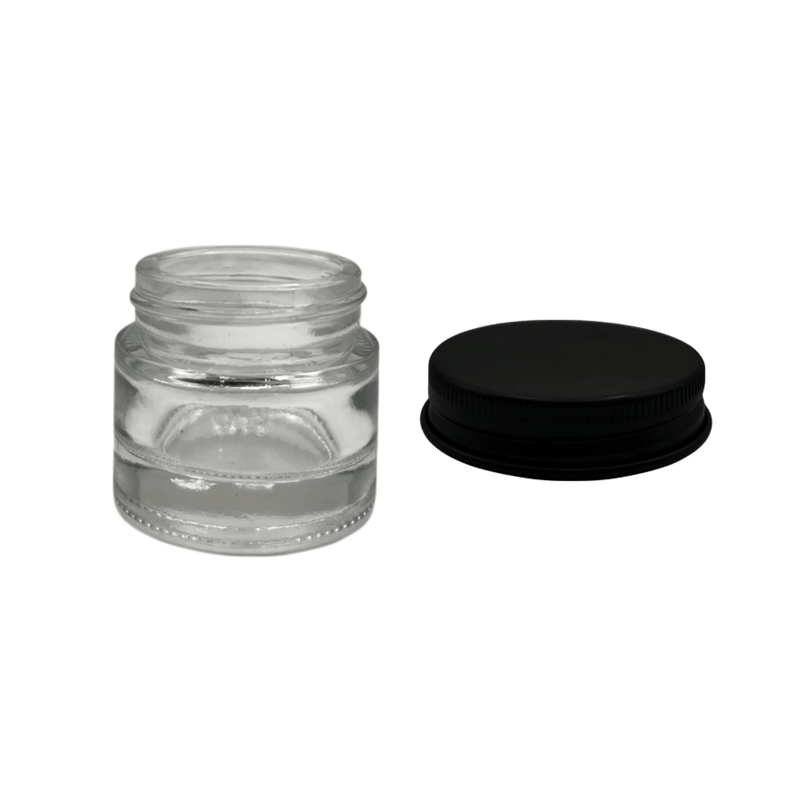 10ml Clear Glass Jar With Matte Black Aluminium Lid - Pack of 15