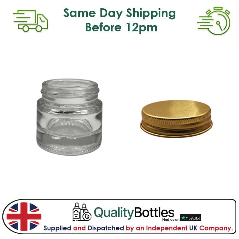 10ml Clear Glass Jar With Gold Aluminium Lid - Pack of 15