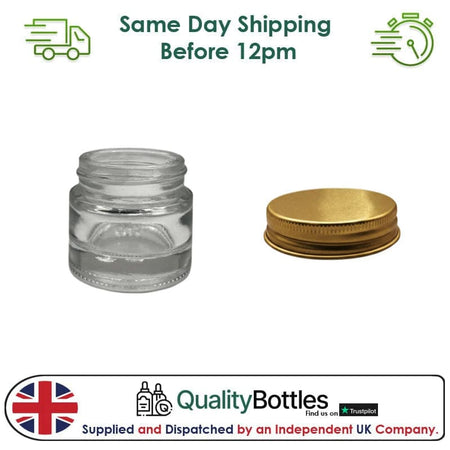 10ml Clear Glass Jar With Gold Aluminium Lid - Pack of 15
