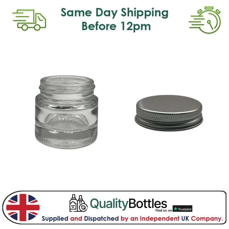 10ml Clear Glass Jar With Silver Aluminium Lid - Pack of 15