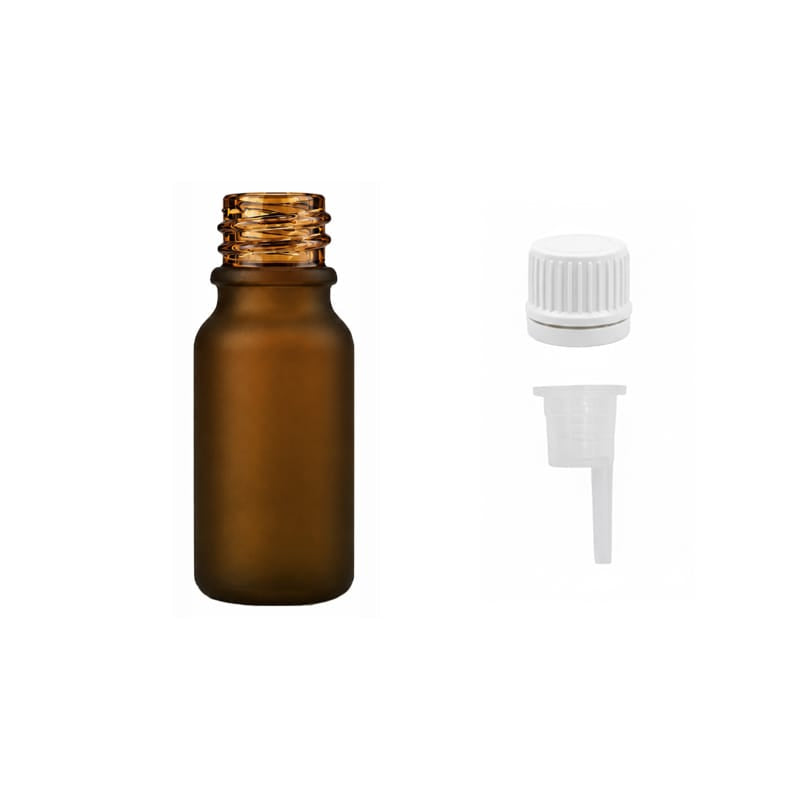 10ml Frosted Amber Glass Dropper Bottle with 0.6mm Dripper Insert and Tamper Evident White Cap (Type II)