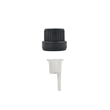 10ml Frosted Amber Glass Dropper Bottle with 1.0mm Dripper Insert and Tamper Evident Black Cap (Type III)