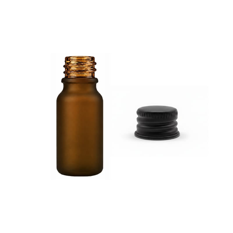 10ml Frosted Amber Glass Dropper Bottle with Black Aluminium Cap