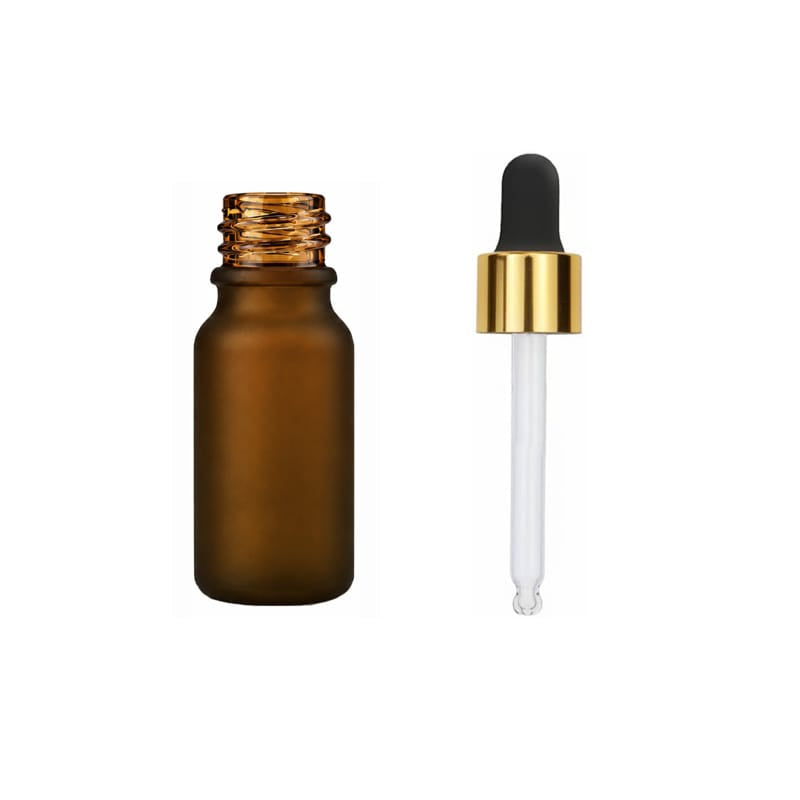 10ml Frosted Amber Glass Dropper Bottle with Black & Gold Dropper