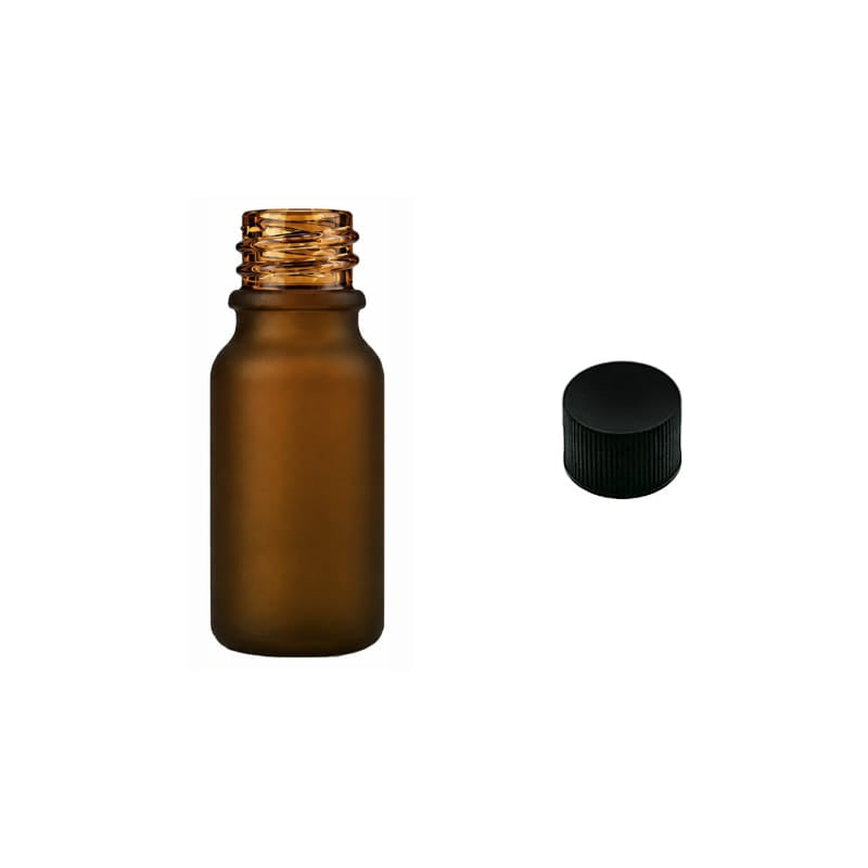 10ml Frosted Amber Glass Dropper Bottle with Black PP Wadded Cap DIN 18mm