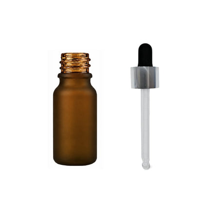 10ml Frosted Amber Glass Dropper Bottle with Black & Silver Dropper