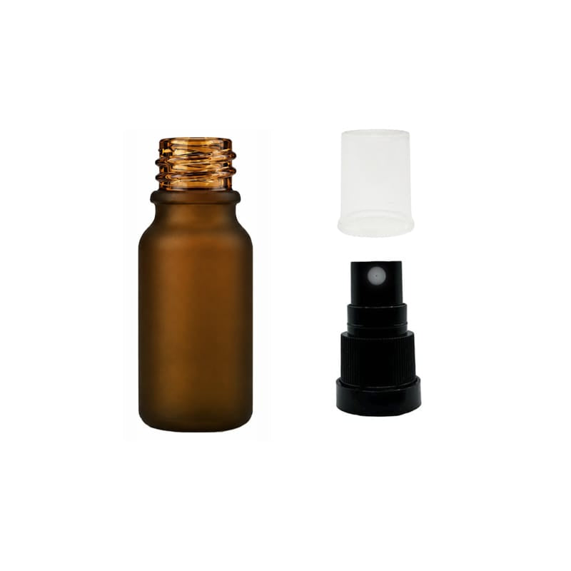 10ml Frosted Amber Glass Dropper Bottle with Black Tamper Evident Atomiser and Clear Over Cap (Type III)