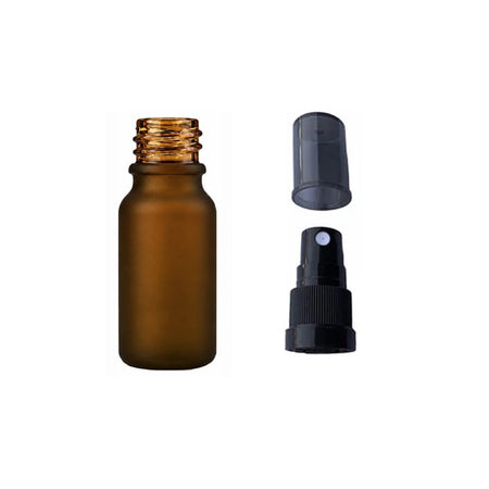10ml Frosted Amber Glass Dropper Bottle with Black Tamper Evident Atomiser and Smoke Tinted Over Cap (Type III)