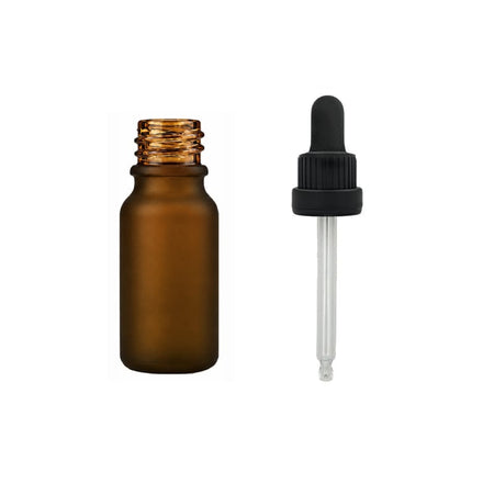 10ml Frosted Amber Glass Dropper Bottle with Black Tamper Evident Dropper (Type III)