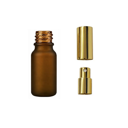 10ml Frosted Amber Glass Dropper Bottle with Gold Atomiser with Gold Over Cap