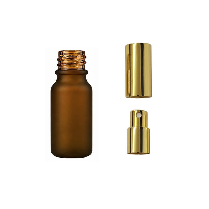 10ml Frosted Amber Glass Dropper Bottle with Gold Atomiser with Gold Over Cap