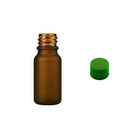 10ml Frosted Amber Glass Dropper Bottle with Green PP Wadded Cap DIN 18mm