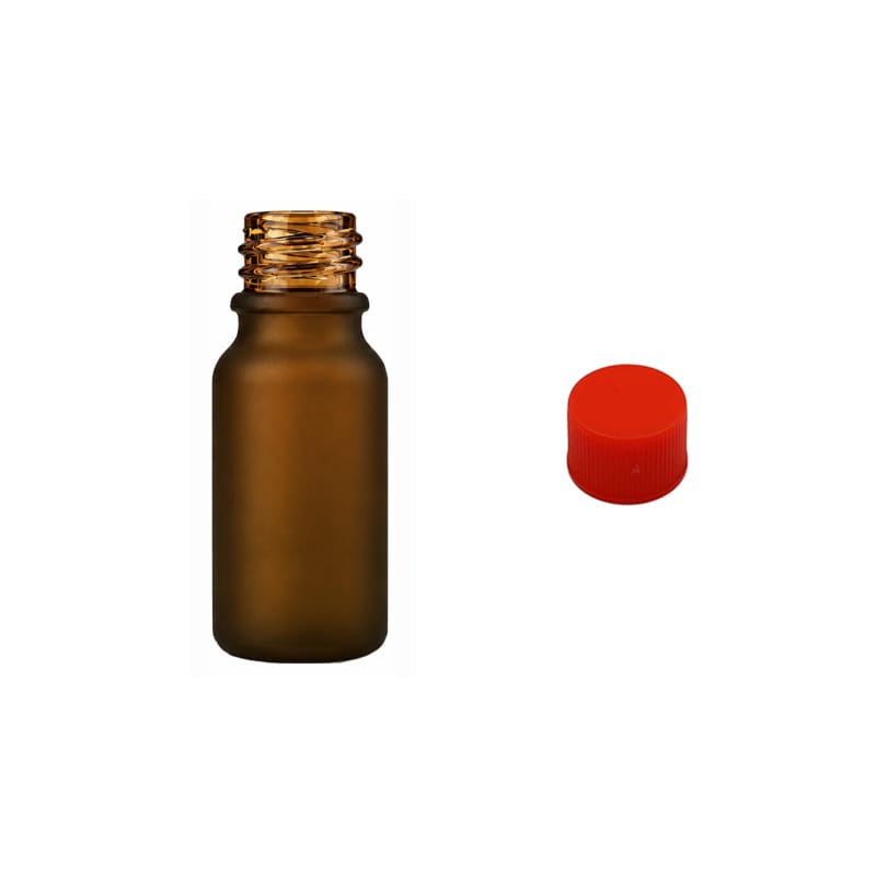 10ml Frosted Amber Glass Dropper Bottle with Red PP Wadded Cap DIN 18mm