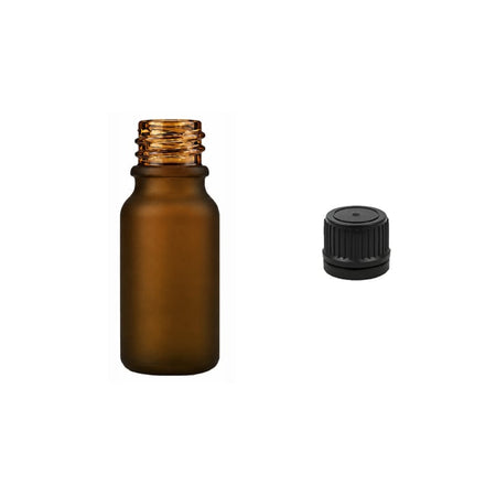 10ml Frosted Amber Glass Dropper Bottle with Tamper Evident Ribbed Black Cap (Type II)