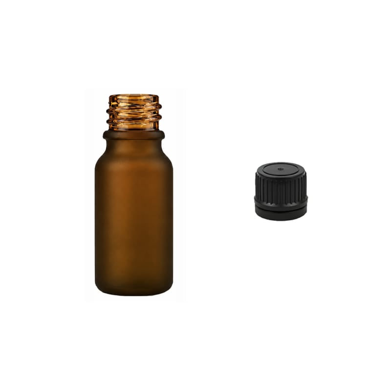 10ml Frosted Amber Glass Dropper Bottle with Tamper Evident Ribbed Black Cap (Type II)