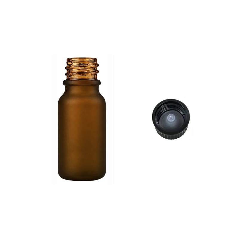 10ml Frosted Amber Glass Dropper Bottle with Urea Black Cap with Polycone Insert DIN 18mm