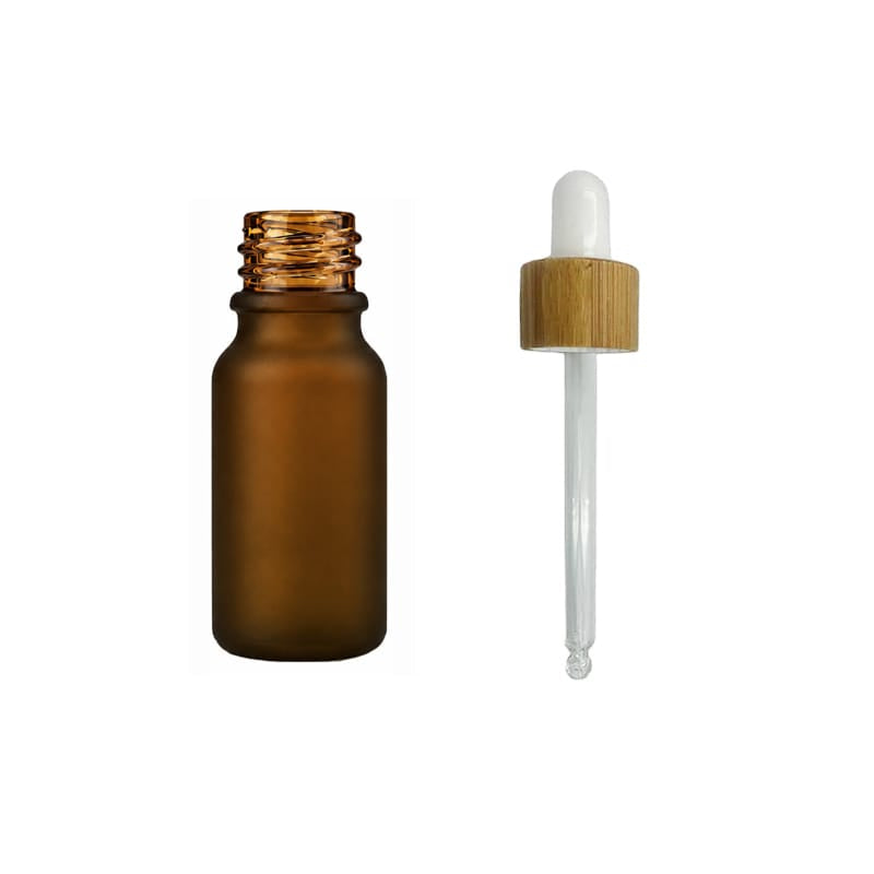 10ml Frosted Amber Glass Dropper Bottle with White Bamboo Dropper