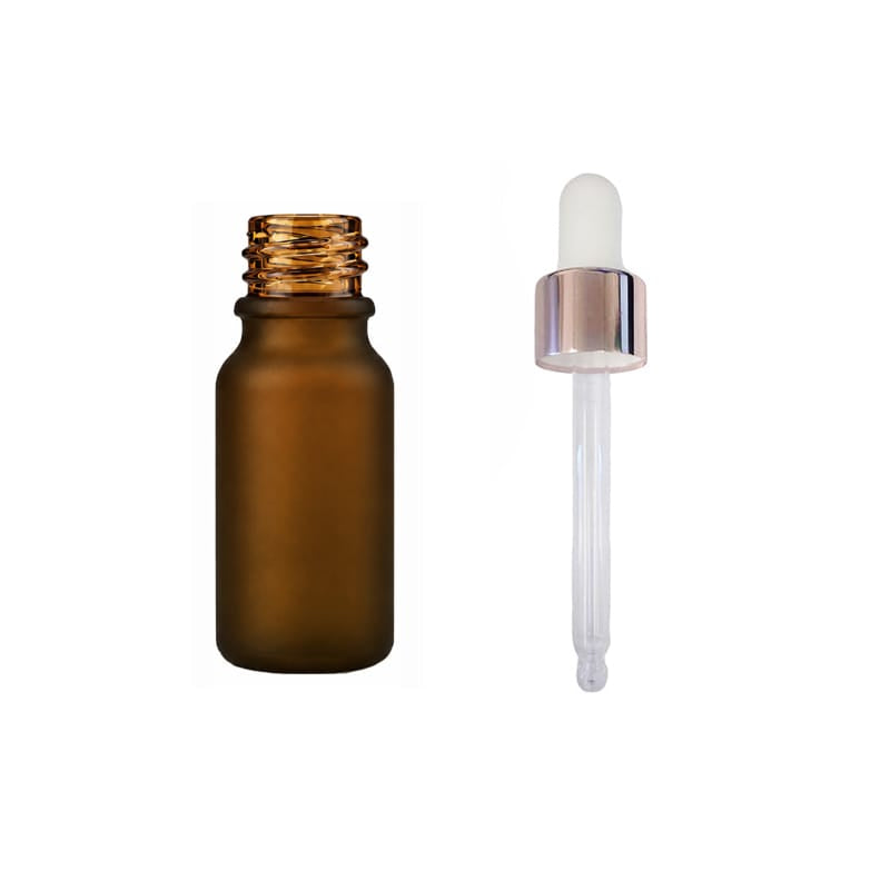 10ml Frosted Amber Glass Dropper Bottle with White & Rose Gold Dropper