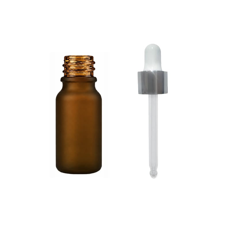 10ml Frosted Amber Glass Dropper Bottle with White & Silver Dropper