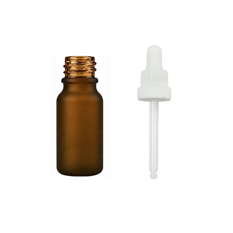 10ml Frosted Amber Glass Dropper Bottle with White Tamper Evident Dropper (Type III)