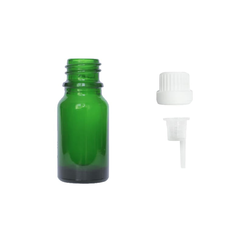 10ml Green Glass Dropper Bottle with 0.6mm Dripper Insert and Tamper Evident White Cap (Type III)