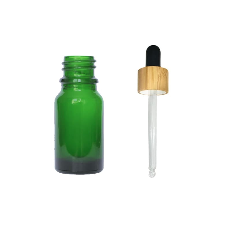 10ml Green Glass Dropper Bottle with Black Bamboo Dropper