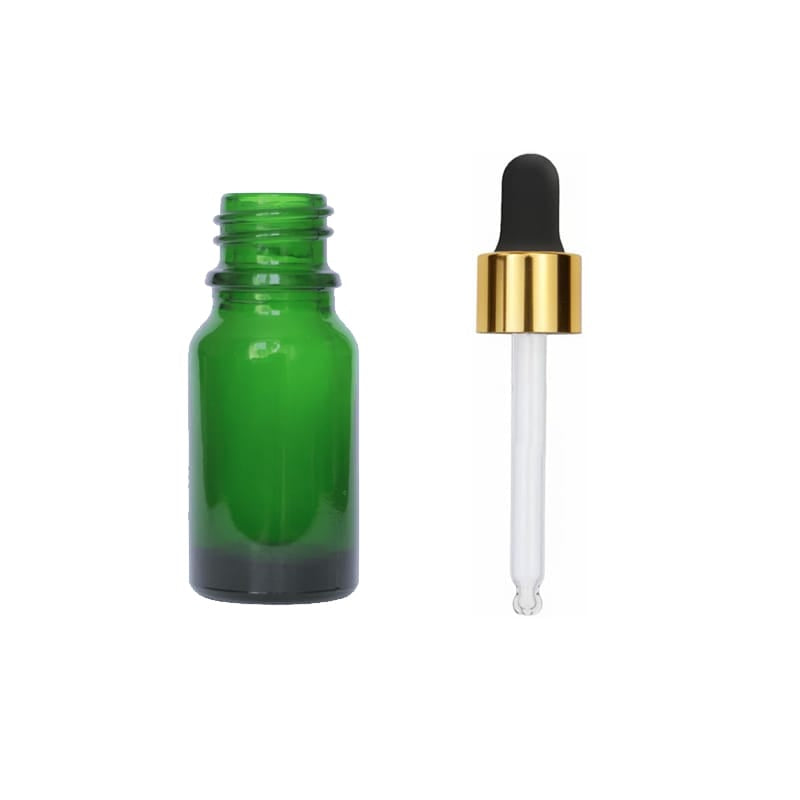 10ml Green Glass Dropper Bottle with Black & Gold Dropper