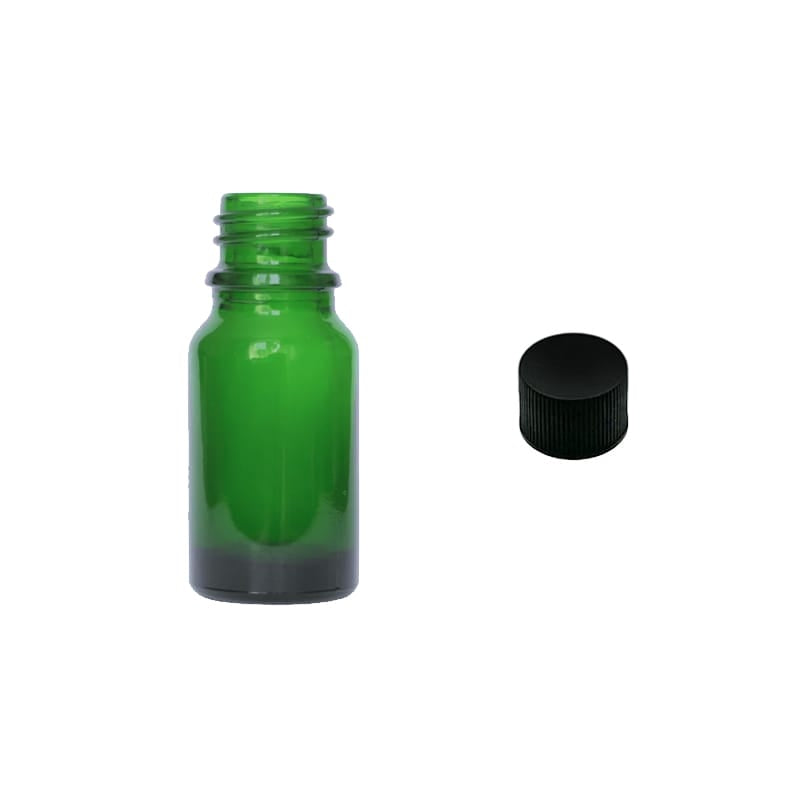 10ml Green Glass Dropper Bottle with Black PP Wadded Cap DIN 18mm