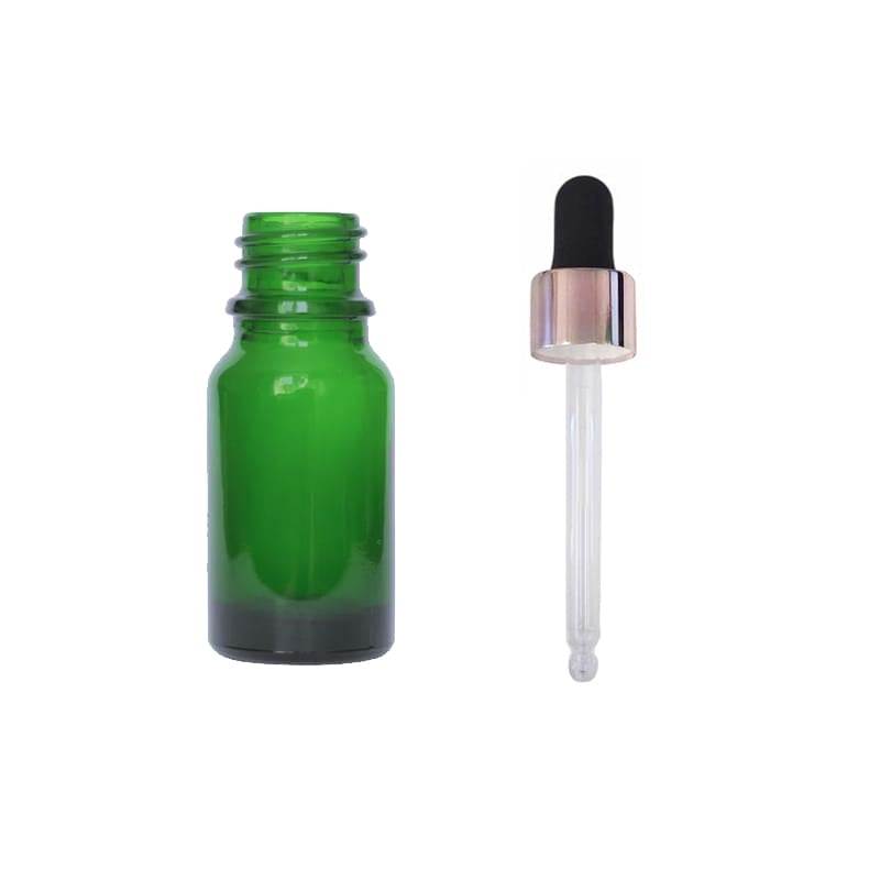 10ml Green Glass Dropper Bottle with Black & Rose Gold Dropper