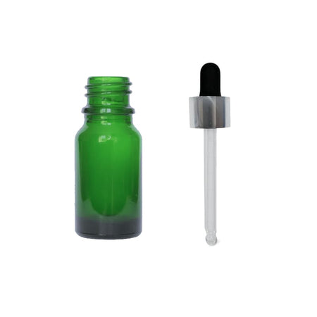 10ml Green Glass Dropper Bottle with Black & Silver Dropper