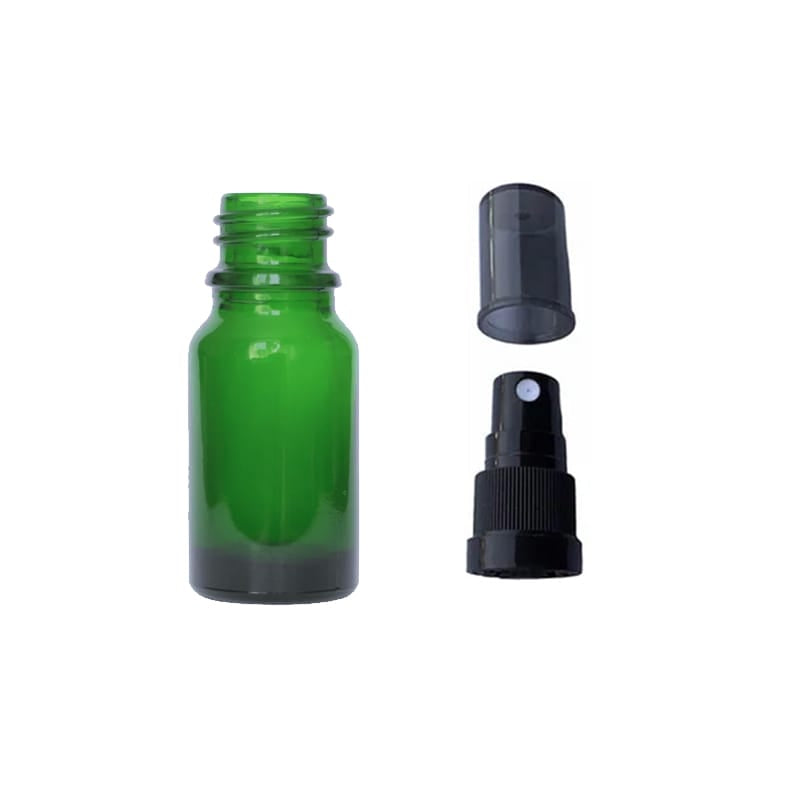 10ml Green Glass Dropper Bottle with Black Tamper Evident Atomiser and Smoke Tinted Over Cap (Type III)
