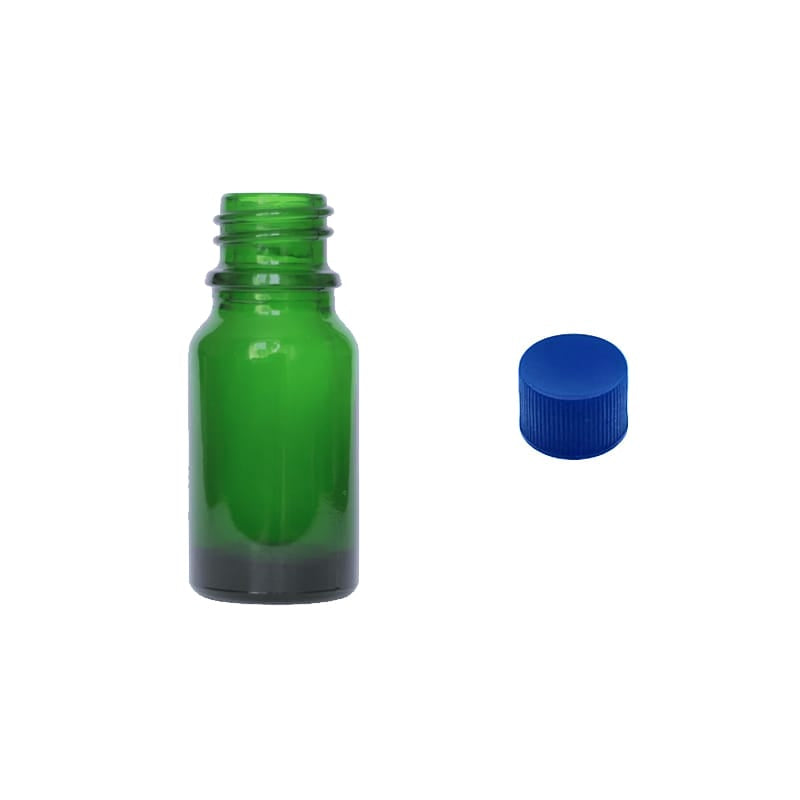 10ml Green Glass Dropper Bottle with Blue PP Wadded Cap DIN 18mm