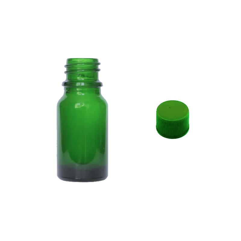 10ml Green Glass Dropper Bottle with Green PP Wadded Cap DIN 18mm