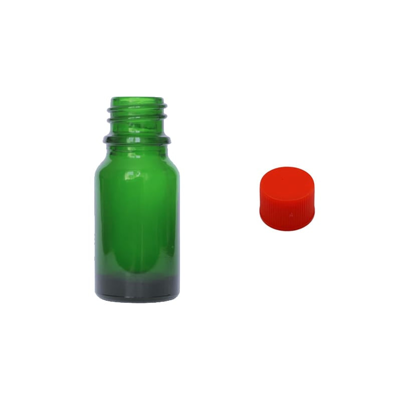 10ml Green Glass Dropper Bottle with Red PP Wadded Cap DIN 18mm