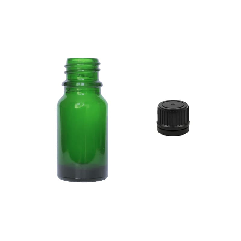 10ml Green Glass Dropper Bottle with Tamper Evident Ribbed Black Cap (Type II)