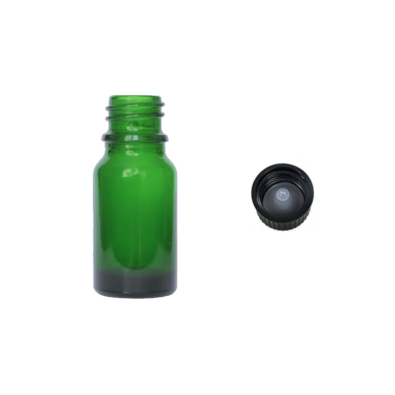 10ml Green Glass Dropper Bottle with Urea Black Cap with Polycone Insert DIN 18mm