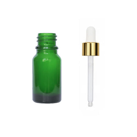 10ml Green Glass Dropper Bottle with White & Gold Dropper