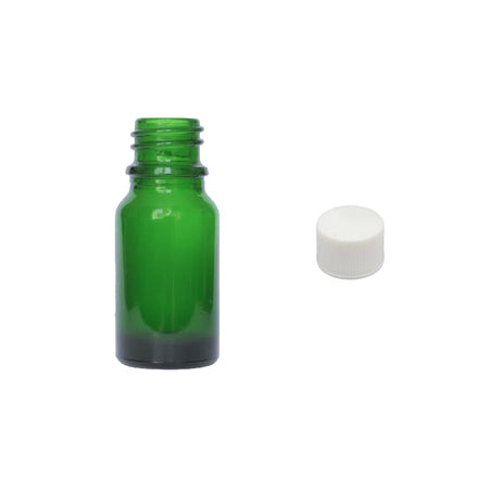 10ml Green Glass Dropper Bottle with White PP Wadded Cap DIN 18mm