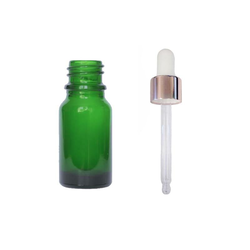 10ml Green Glass Dropper Bottle with White & Rose Gold Dropper