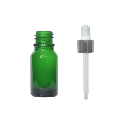 10ml Green Glass Dropper Bottle with White & Silver Dropper