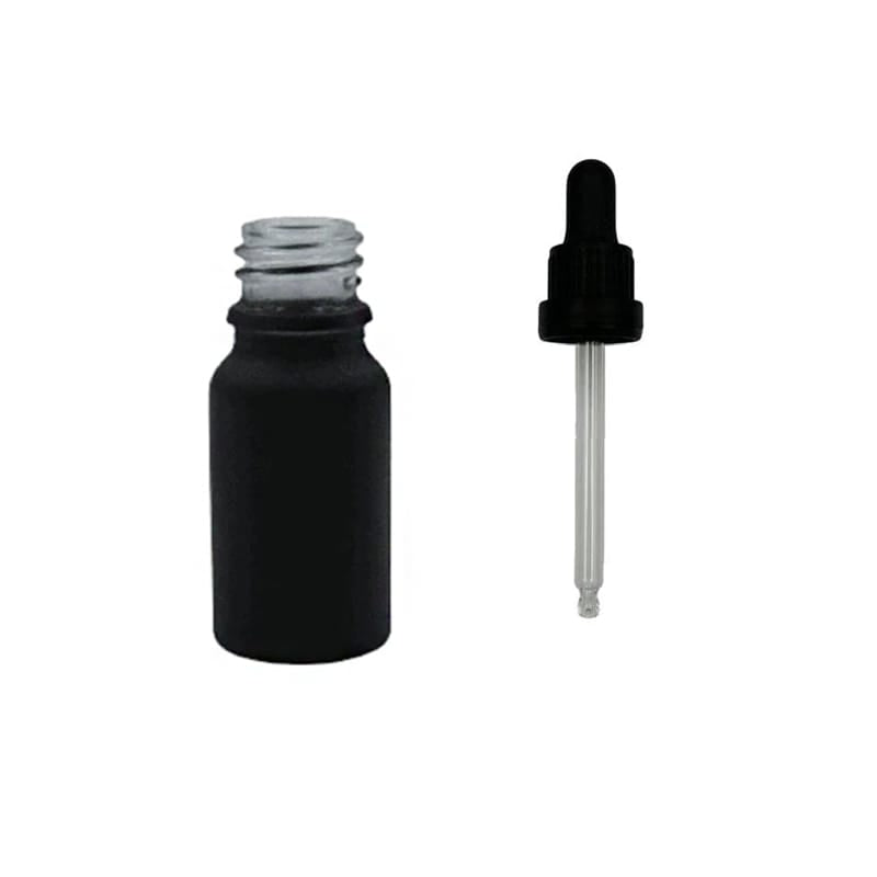 10ml Matte Black Glass Dropper Bottle with 10ml Black TE BEP - Pack of 12