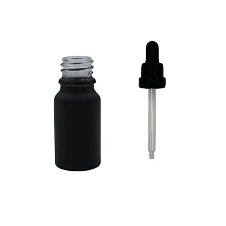 10ml Matte Black Glass Dropper Bottle with 10ml Black TE BEP - Pack of 12