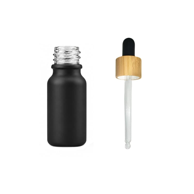 10ml Matte Black Glass Dropper Bottle with Black Bamboo Dropper