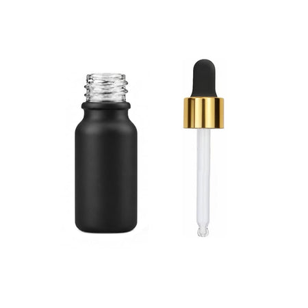 10ml Matte Black Glass Dropper Bottle with Black & Gold Dropper