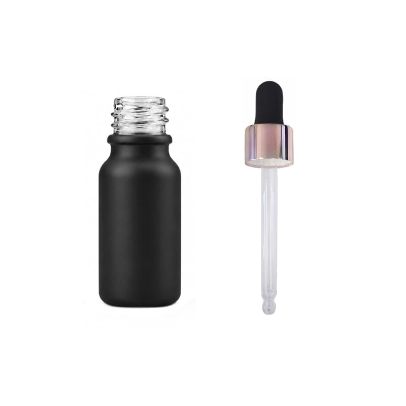 10ml Matte Black Glass Dropper Bottle with Black & Rose Gold Dropper