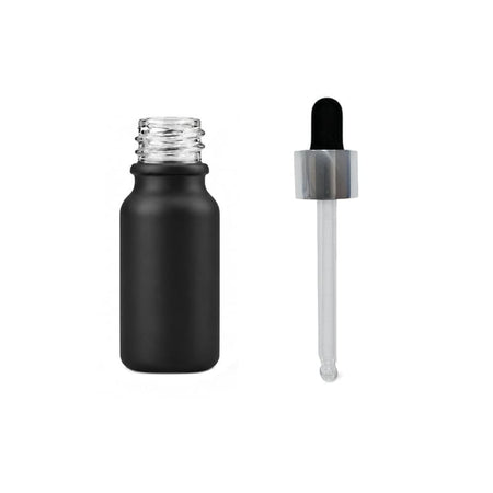 10ml Matte Black Glass Dropper Bottle with Black & Silver Dropper
