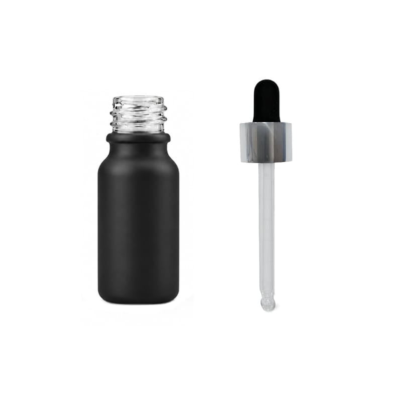 10ml Matte Black Glass Dropper Bottle with Black & Silver Dropper